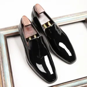One Pedal Bright Leather Round Hood Feet British Trend Patent  Men's Shoes