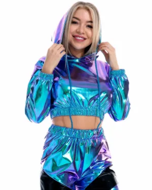 Patent Leather Cropped Hooded
