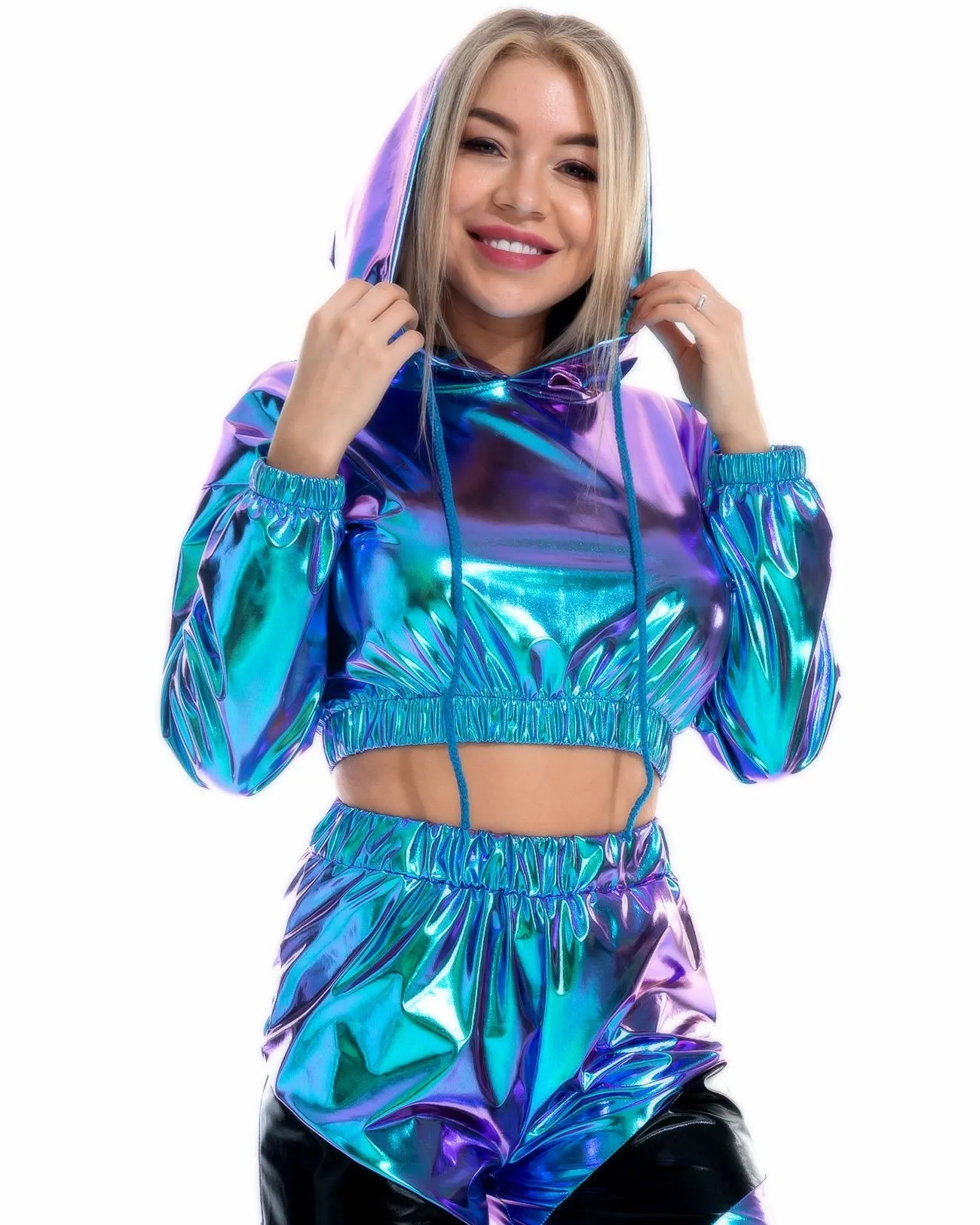 Patent Leather Cropped Hooded