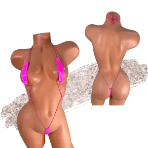 Patent Leather Neon Hot Pink Slingshot Bikini