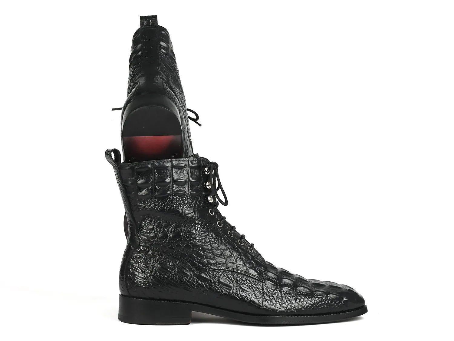 Paul Parkman Men's Croco-Embossed Leather Lace-Up Boots in Black