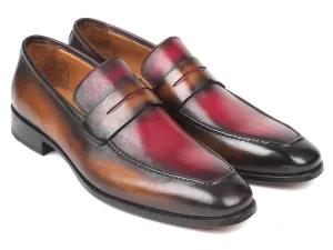 Paul Parkman Men's Hand-Painted Leather Loafers in Brown & Bordeaux