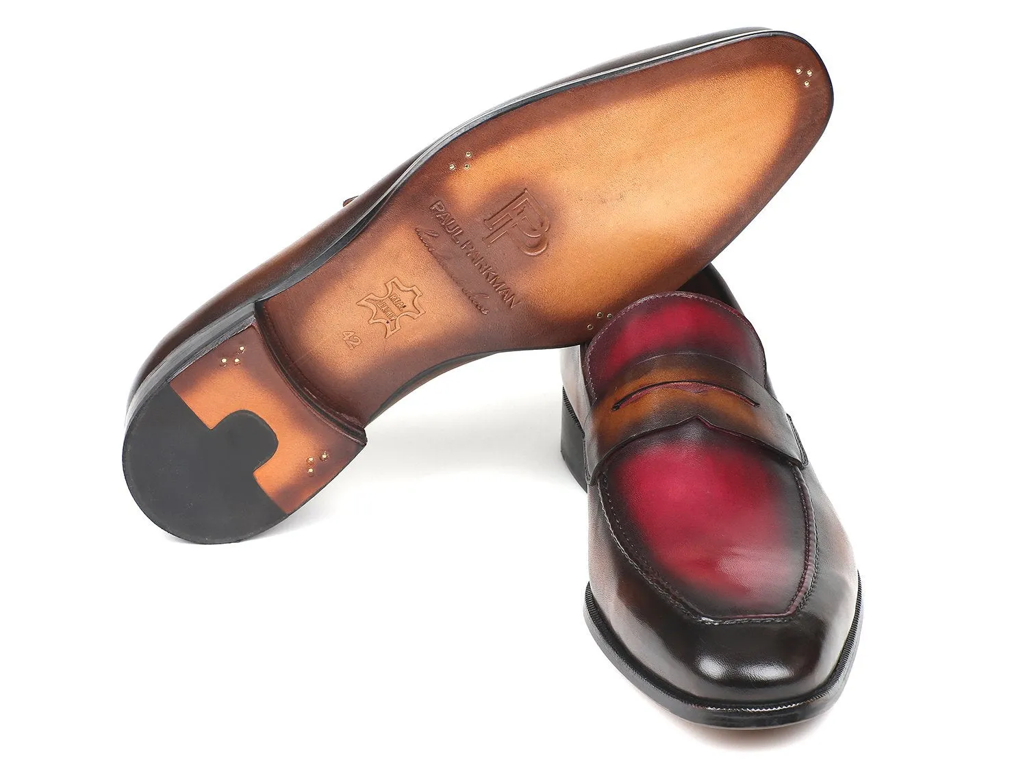 Paul Parkman Men's Hand-Painted Leather Loafers in Brown & Bordeaux