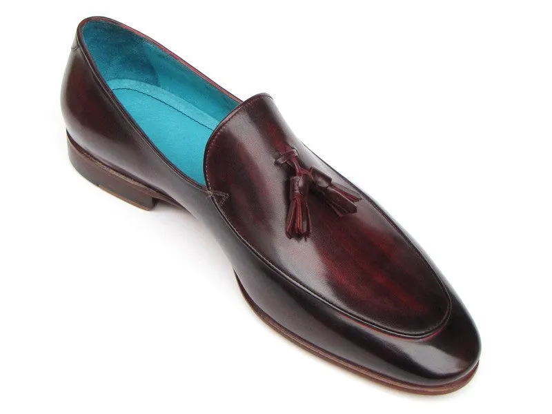 Paul Parkman Men's Hand-Painted Leather Tassel Loafers in Black & Purple