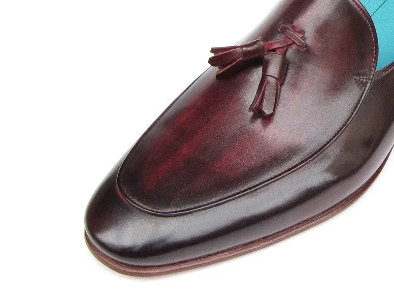 Paul Parkman Men's Hand-Painted Leather Tassel Loafers in Black & Purple