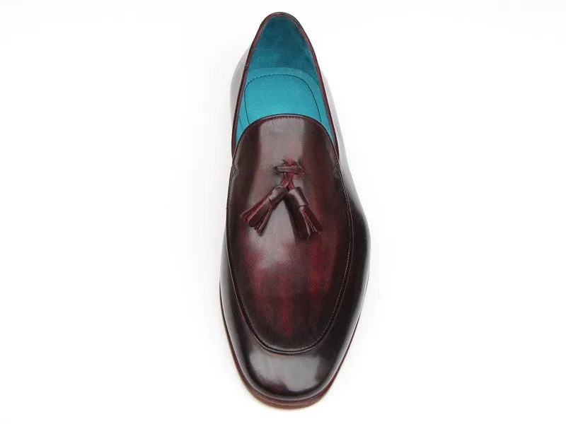 Paul Parkman Men's Hand-Painted Leather Tassel Loafers in Black & Purple