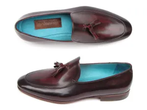 Paul Parkman Men's Hand-Painted Leather Tassel Loafers in Black & Purple