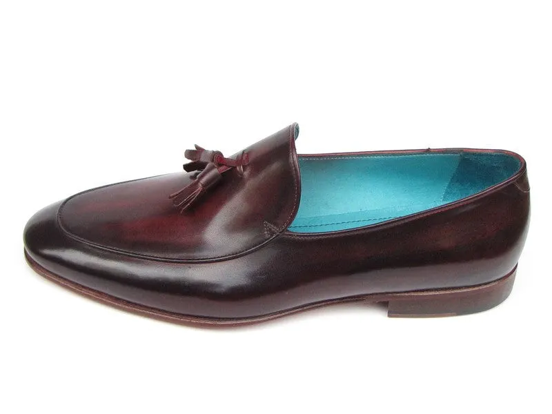 Paul Parkman Men's Hand-Painted Leather Tassel Loafers in Black & Purple