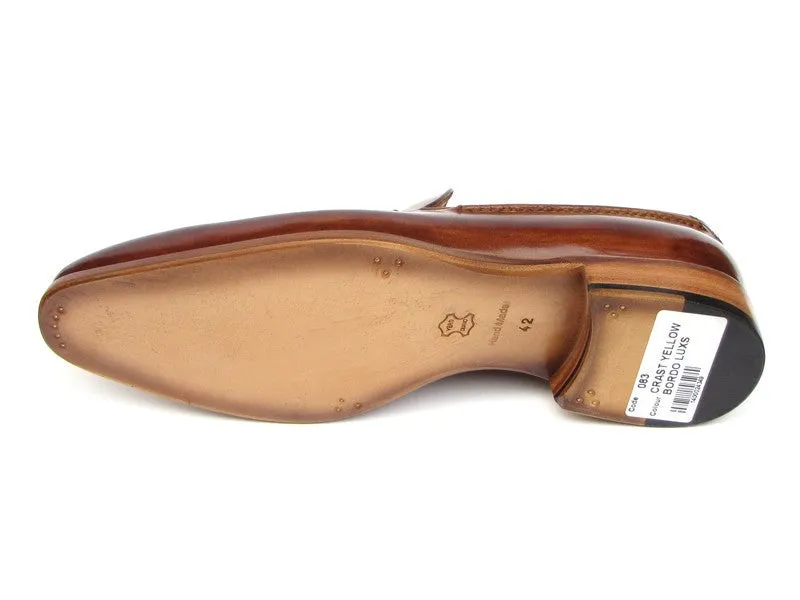 Paul Parkman Men's Hand-Painted Leather Tassel Loafers in Camel & Brown