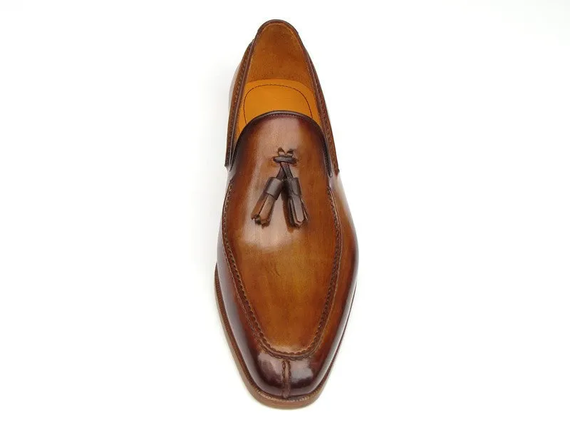 Paul Parkman Men's Hand-Painted Leather Tassel Loafers in Camel & Brown