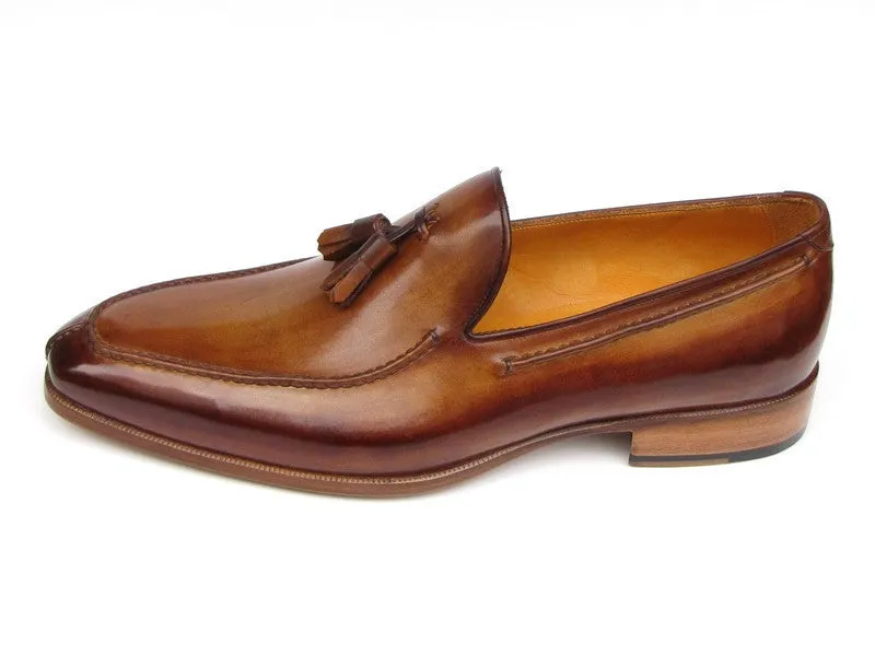 Paul Parkman Men's Hand-Painted Leather Tassel Loafers in Camel & Brown