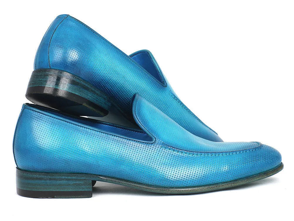Paul Parkman Men's Perforated Leather Loafers in Turquoise