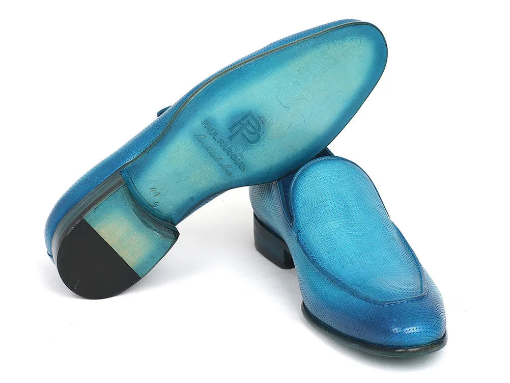 Paul Parkman Men's Perforated Leather Loafers in Turquoise