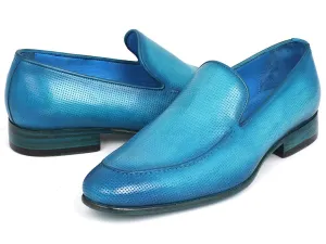 Paul Parkman Men's Perforated Leather Loafers in Turquoise