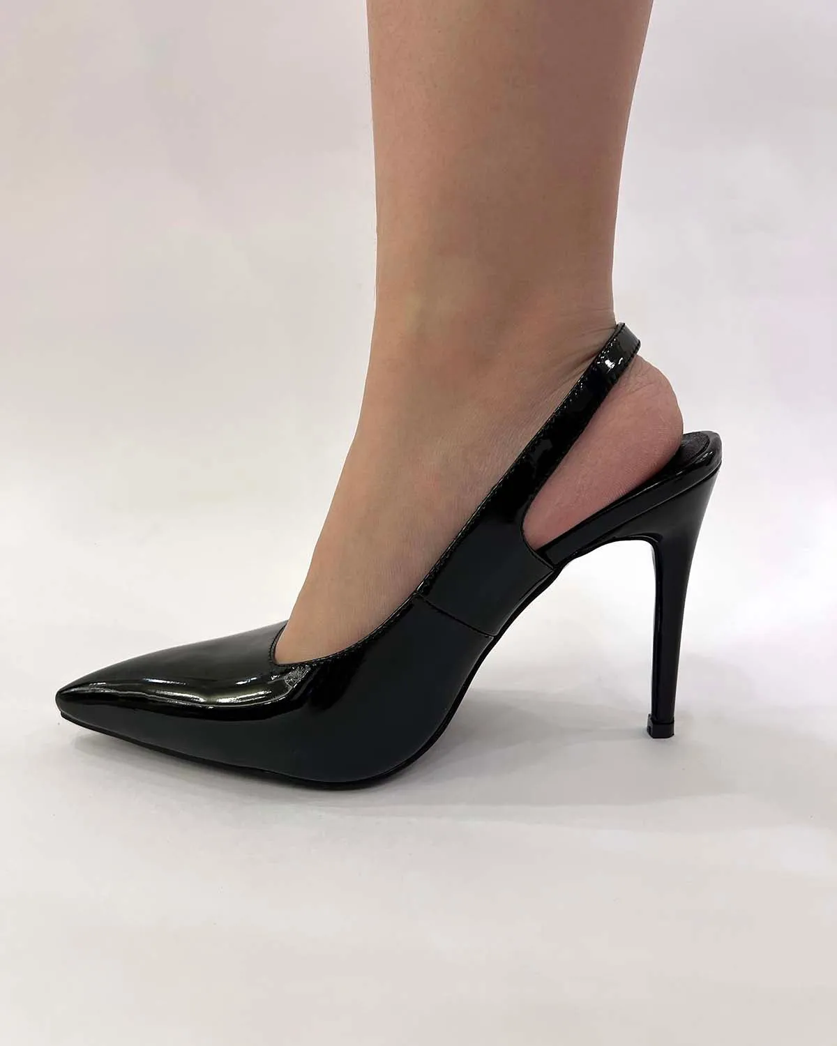 Pointed toe patent leather slingback women pumps shoes