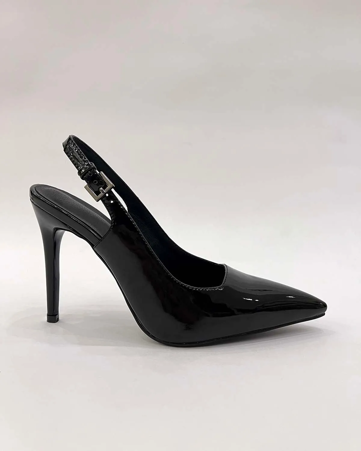 Pointed toe patent leather slingback women pumps shoes