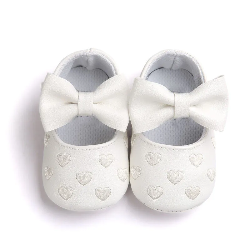 PU Leather born Baby Girls Princess Heart-Shaped Mary Jane Big Bow Prewalkers Soft Bottom Shoes Crib Babe Ballet Dress Shoes