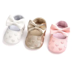 PU Leather born Baby Girls Princess Heart-Shaped Mary Jane Big Bow Prewalkers Soft Bottom Shoes Crib Babe Ballet Dress Shoes