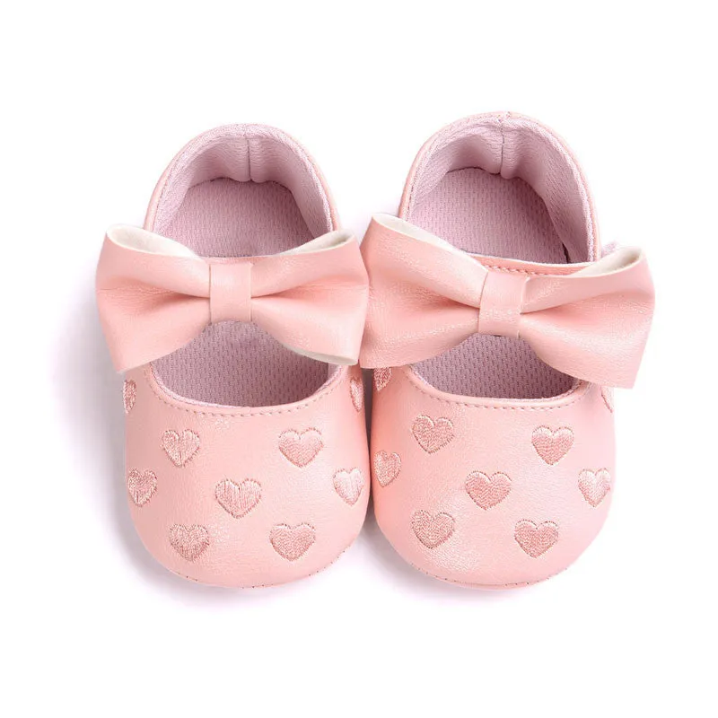 PU Leather born Baby Girls Princess Heart-Shaped Mary Jane Big Bow Prewalkers Soft Bottom Shoes Crib Babe Ballet Dress Shoes