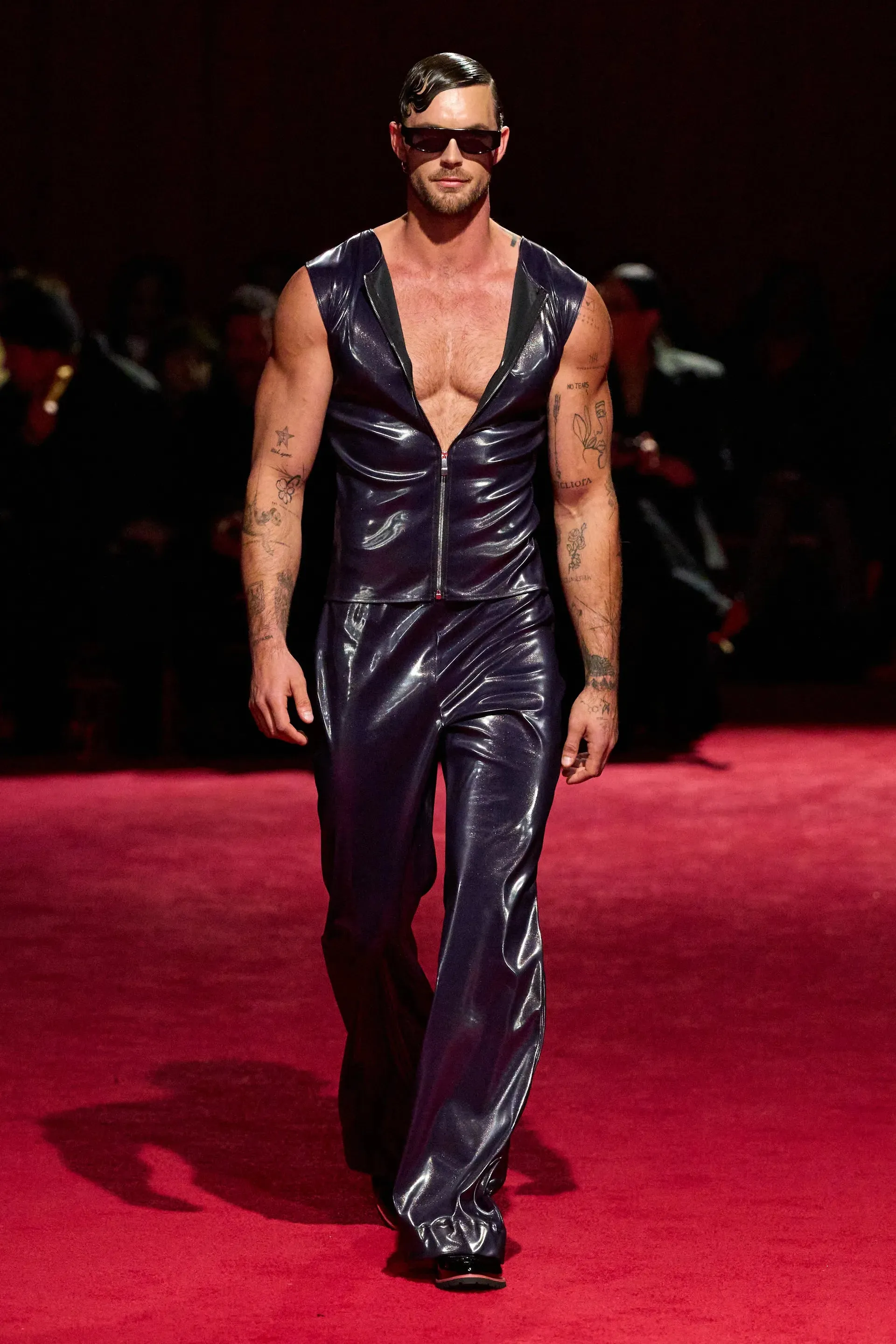 Purple Iridescent Patent Leather Flare Trouser
