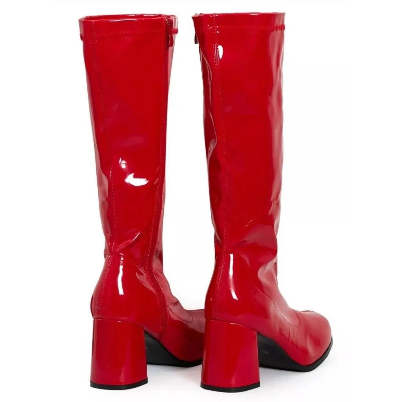 Red Patent Faux Leather Go Go Knee High Boots