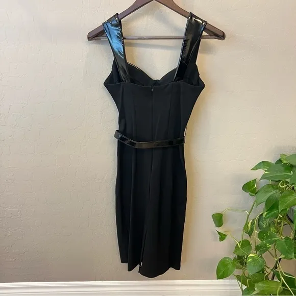 Retrolicious Vamp Wiggle bodycon black dress, vinyl trim detail, belted, sz S