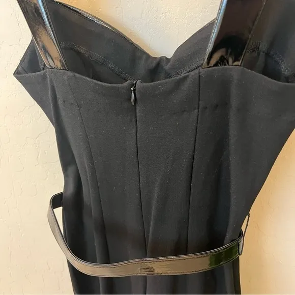 Retrolicious Vamp Wiggle bodycon black dress, vinyl trim detail, belted, sz S