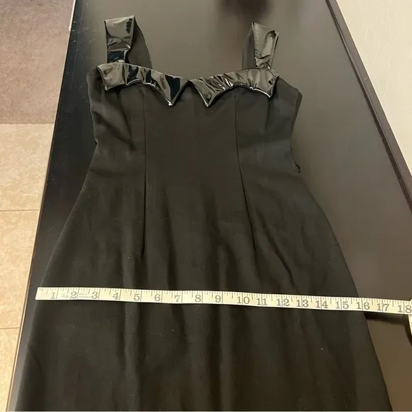 Retrolicious Vamp Wiggle bodycon black dress, vinyl trim detail, belted, sz S