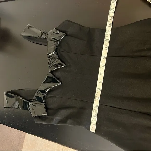 Retrolicious Vamp Wiggle bodycon black dress, vinyl trim detail, belted, sz S
