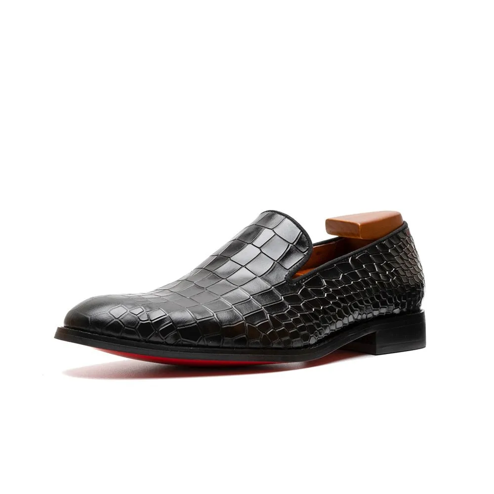 Rossi Luxx3 - Red bottom sole Crocodile Pattern Leather Loafers