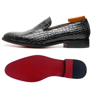 Rossi Luxx3 - Red bottom sole Crocodile Pattern Leather Loafers