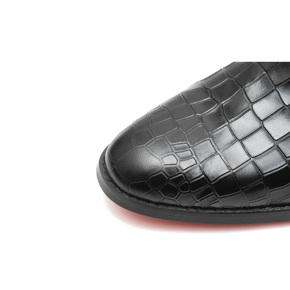 Rossi Luxx3 - Red bottom sole Crocodile Pattern Leather Loafers