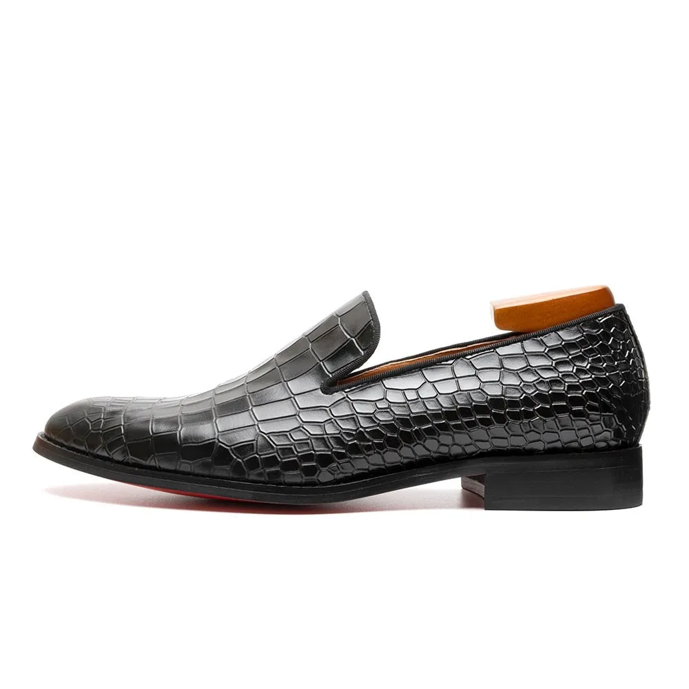 Rossi Luxx3 - Red bottom sole Crocodile Pattern Leather Loafers