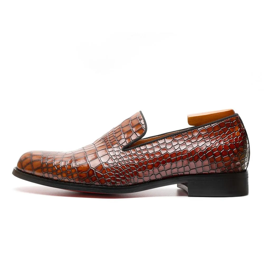 Rossi Luxx3 - Red bottom sole Crocodile Pattern Leather Loafers