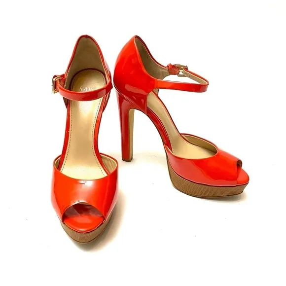 SAKS FIFTH AVE | Orange patent leather platforms