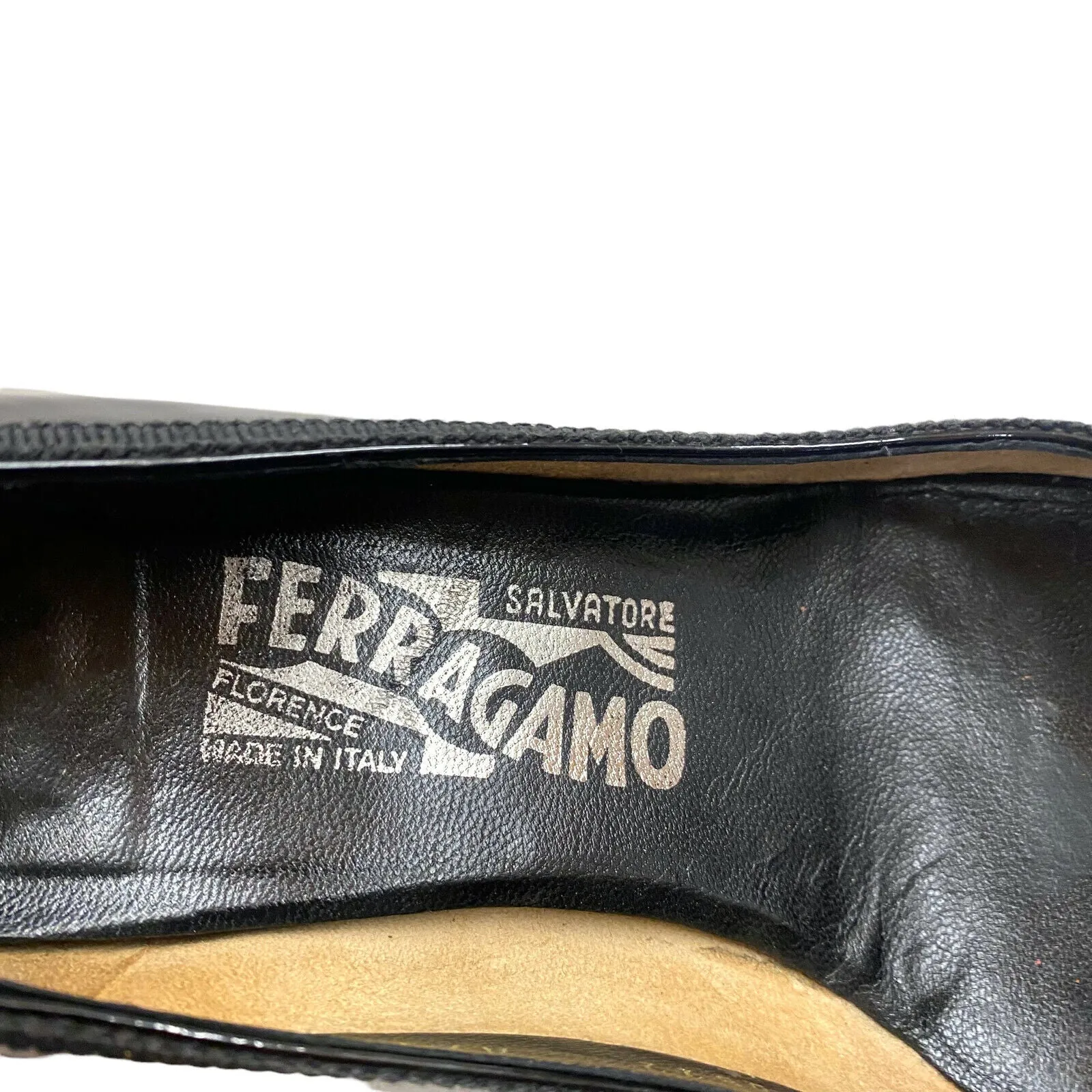 Salvatore Ferragamo High Heel Shoes | Vintage Womens Black Patent Leather Formal