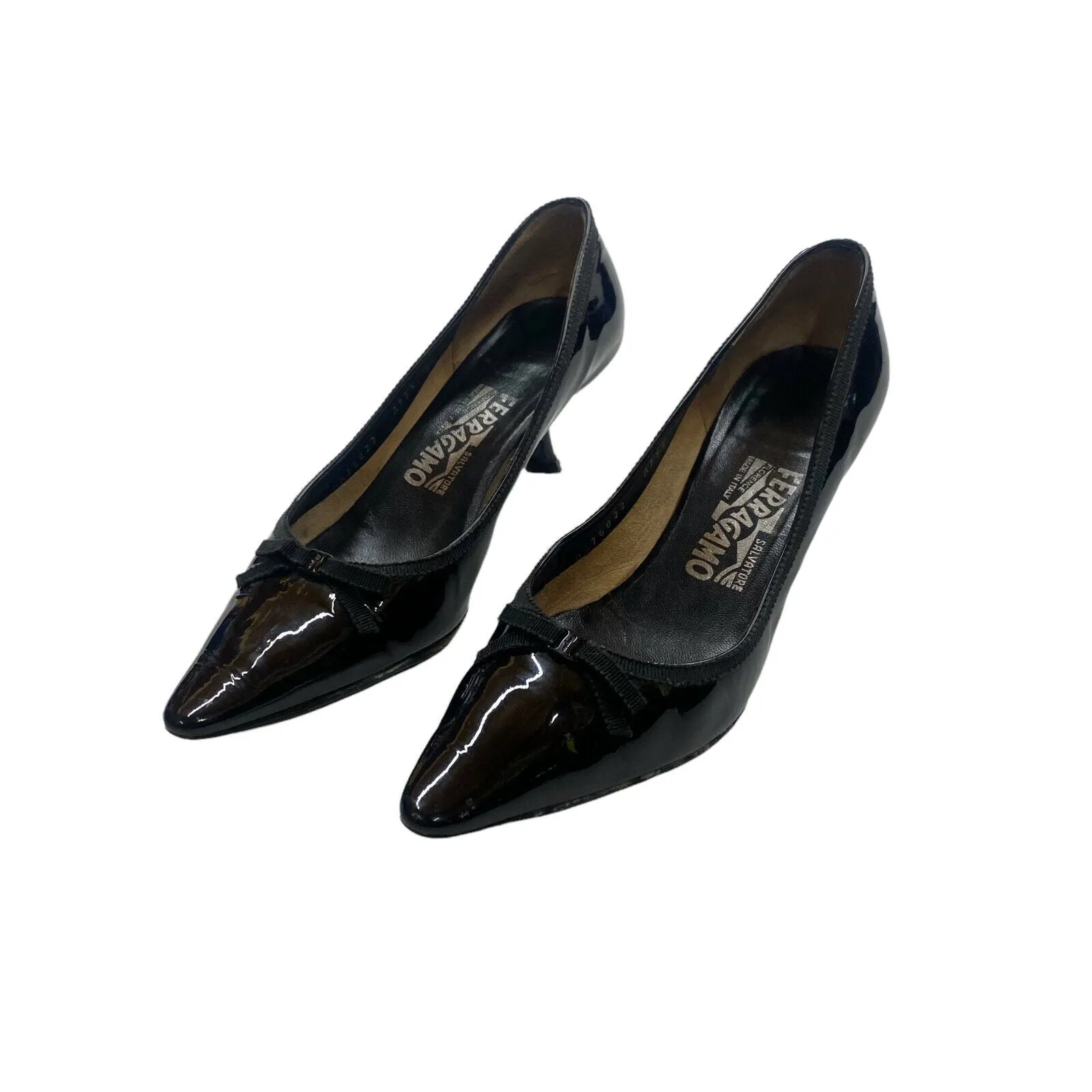 Salvatore Ferragamo High Heel Shoes | Vintage Womens Black Patent Leather Formal