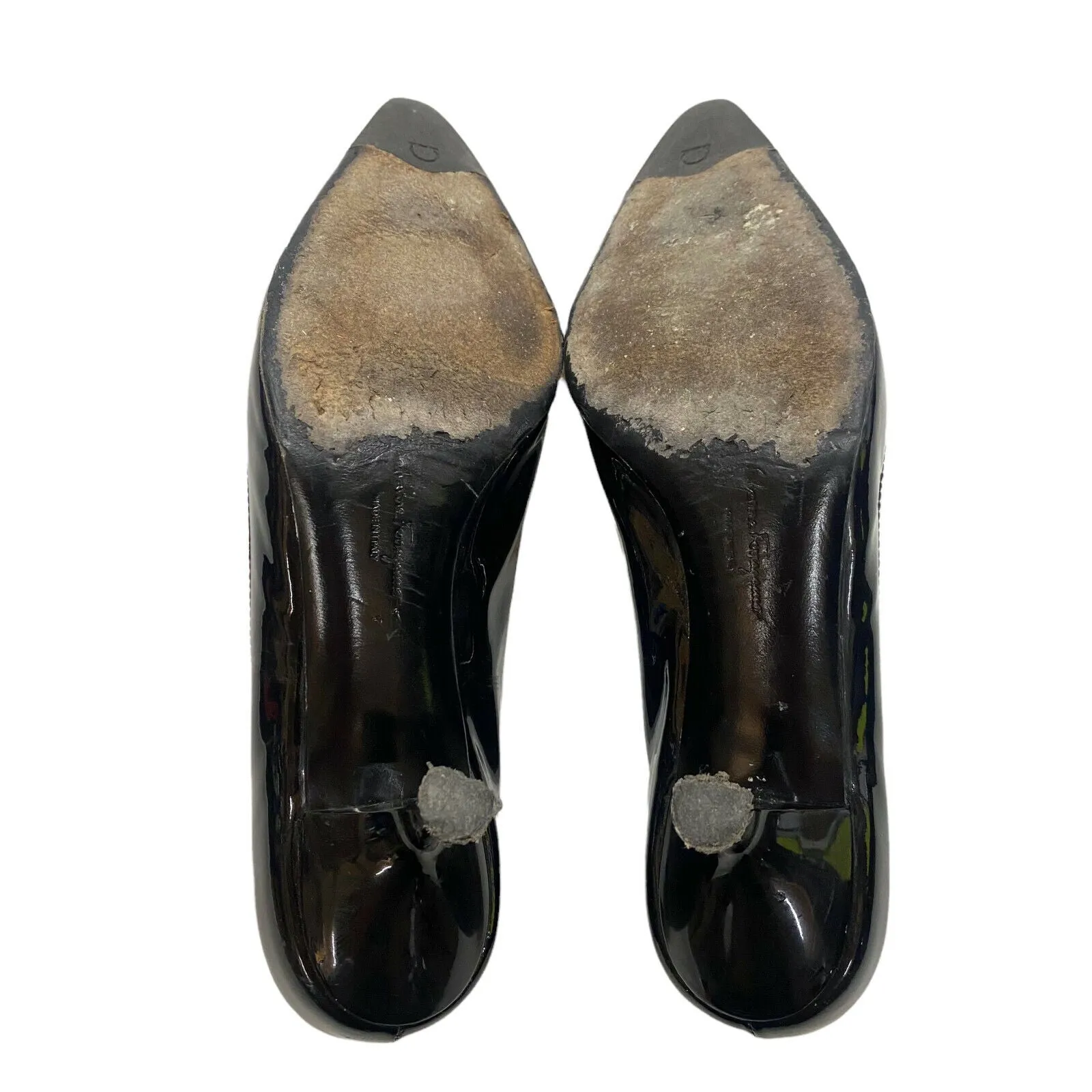 Salvatore Ferragamo High Heel Shoes | Vintage Womens Black Patent Leather Formal