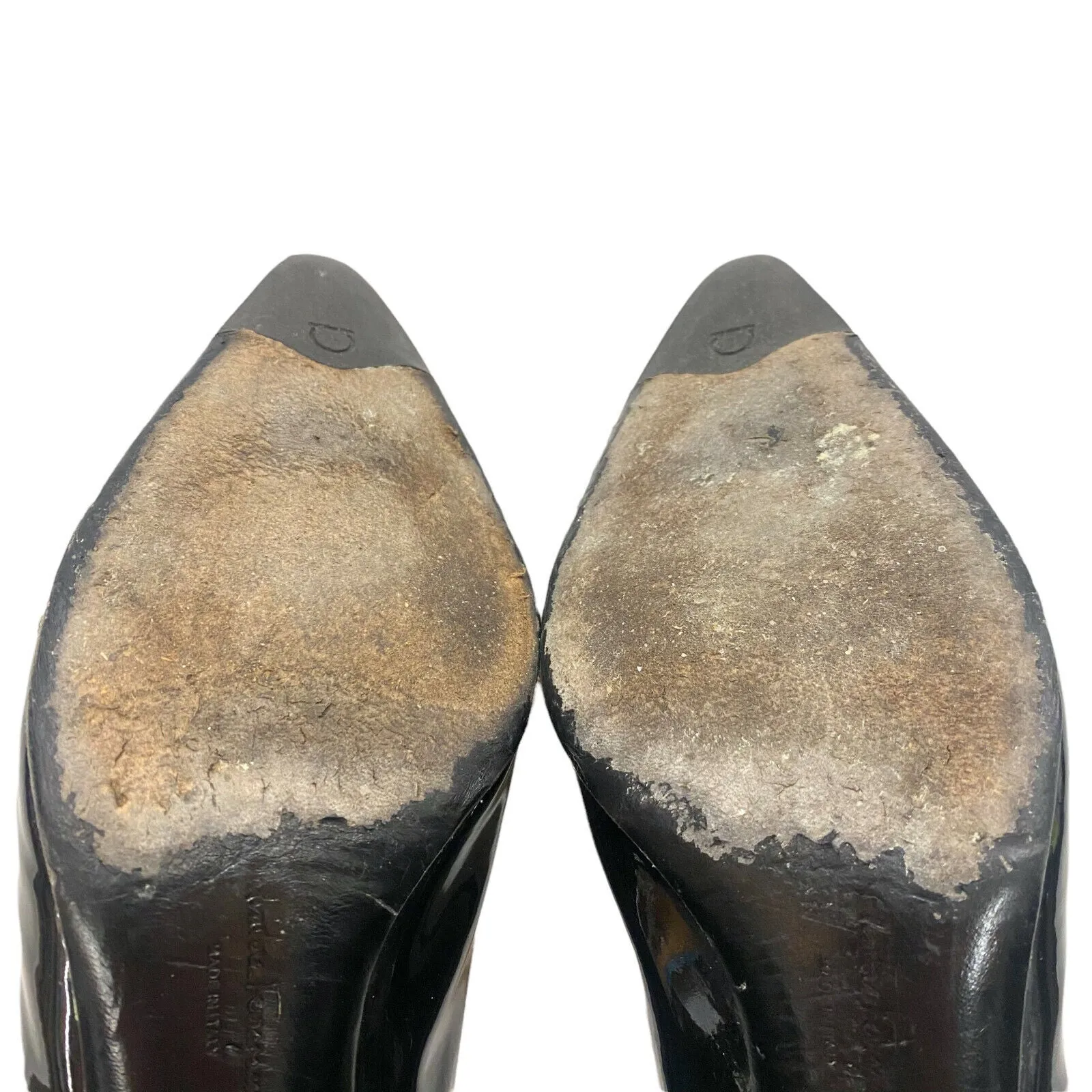 Salvatore Ferragamo High Heel Shoes | Vintage Womens Black Patent Leather Formal
