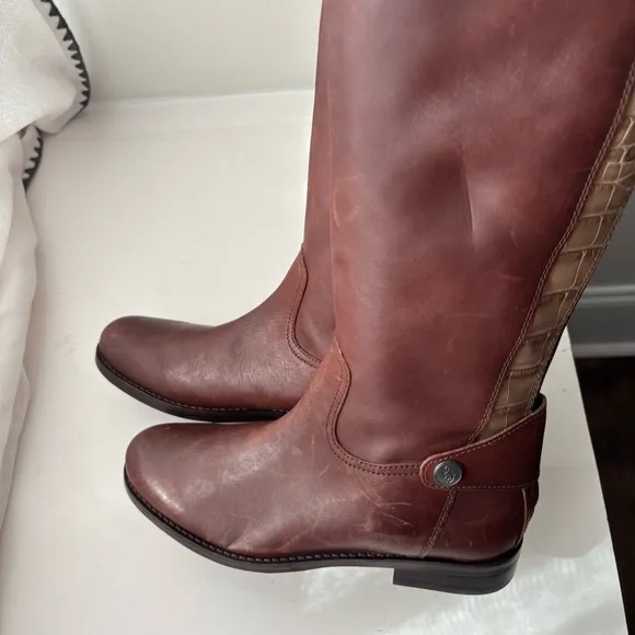 Sam Edelman Mikala Riding Boot Terazzo Brown Leather Croc Sz 6.5