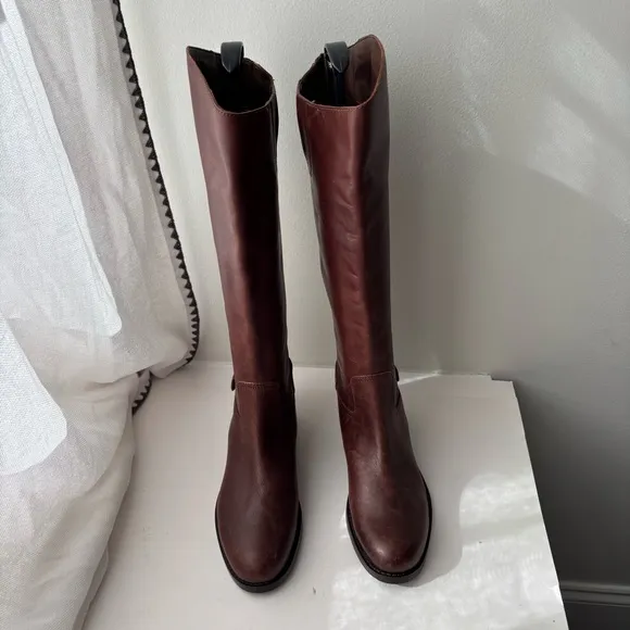 Sam Edelman Mikala Riding Boot Terazzo Brown Leather Croc Sz 6.5