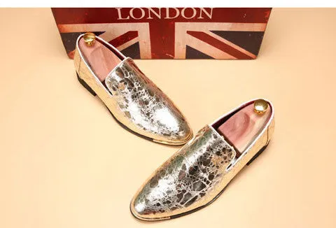 silver gold spike men loafers shoes luxury brand trendy flat footwear studded male patent leather oxford shoes for men