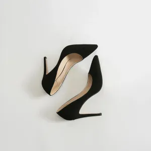 Small Size Black Suede Heel US4.5 with 8cm For Sale