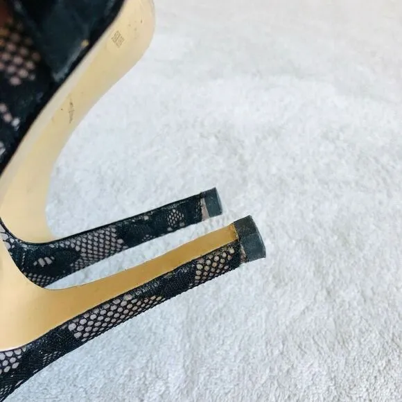 Sole Society Black Lace So Nicola Pointed Toe T-Strap Stiletto Pump