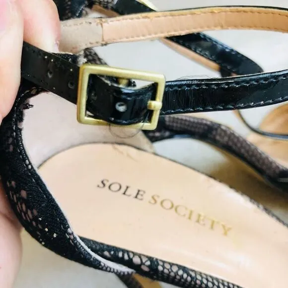 Sole Society Black Lace So Nicola Pointed Toe T-Strap Stiletto Pump
