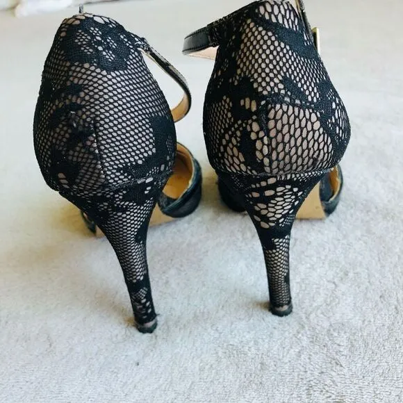 Sole Society Black Lace So Nicola Pointed Toe T-Strap Stiletto Pump