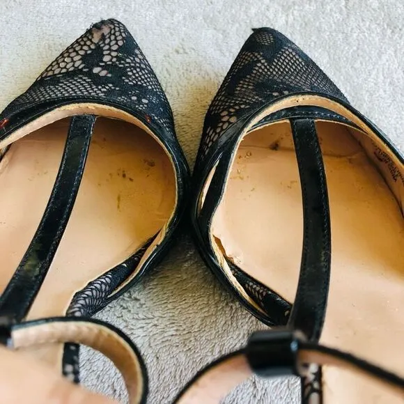 Sole Society Black Lace So Nicola Pointed Toe T-Strap Stiletto Pump