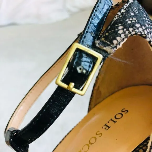 Sole Society Black Lace So Nicola Pointed Toe T-Strap Stiletto Pump