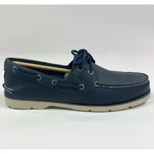 Sperry Top-Sider Leeward 2-Eye Mens Wide Navy Blue White Leather Boat Shoes