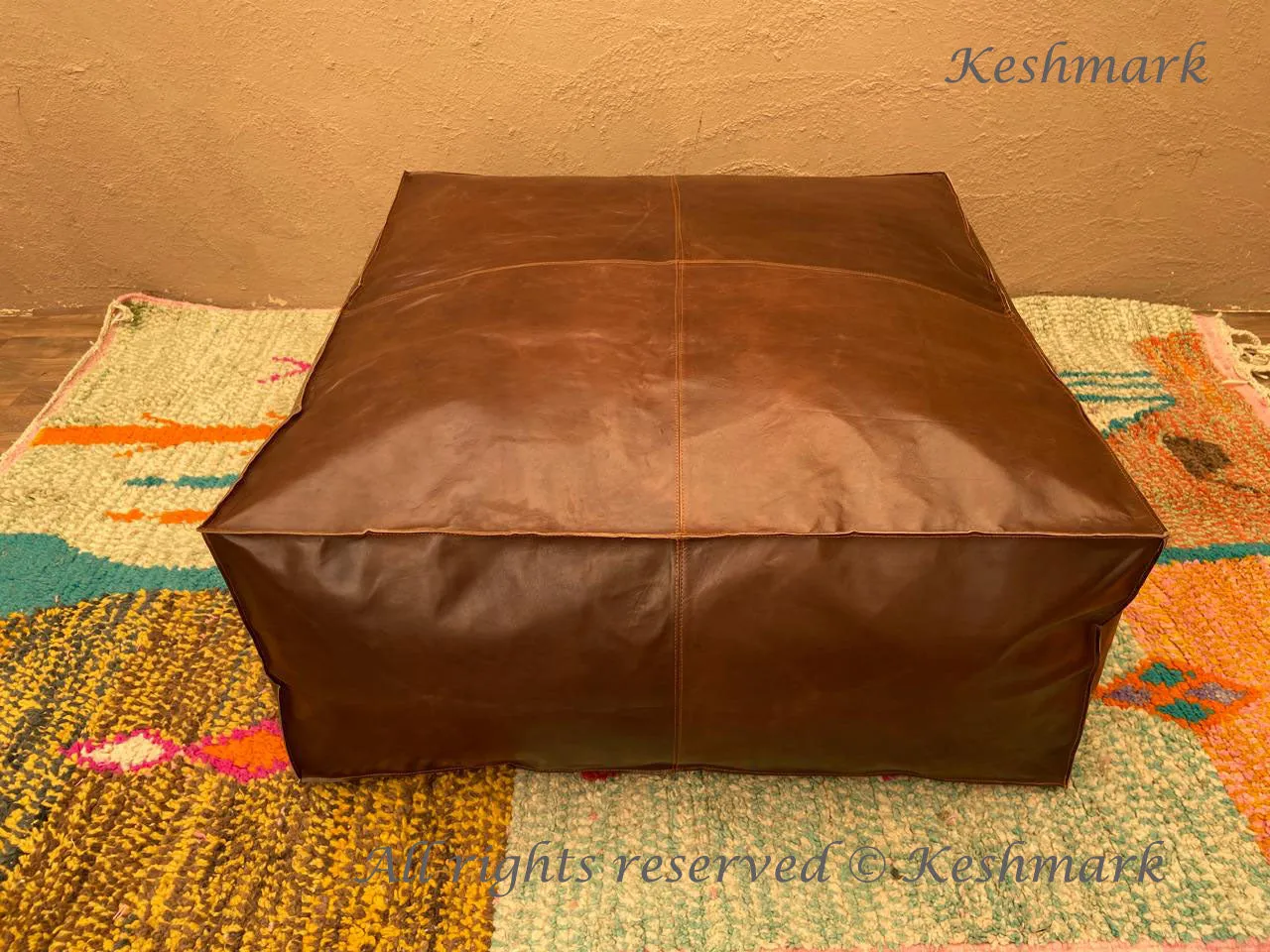 Square Ottoman Pouffe Moroccan leather, Square Poufs Moroccan ottoman square pouf, handmade footstool